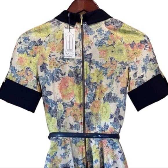 Closet London floral retro‎ inspired collared belted skater dress US size 6 New! - Picture 6 of 8